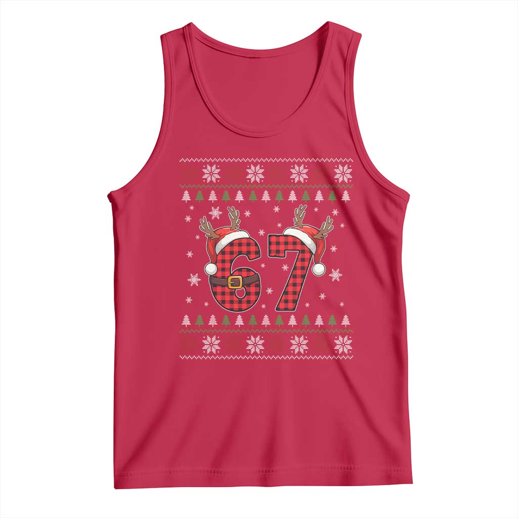 Funny 67 Six Seven Meme Brainrot Cringe Christmas Plaid Graphic Tank Top - Wonder Print Shop