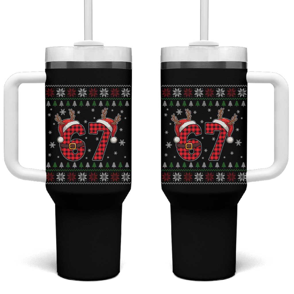 Funny 67 Six Seven Meme Brainrot Cringe Christmas Plaid Graphic Tumbler With Handle - Wonder Print Shop
