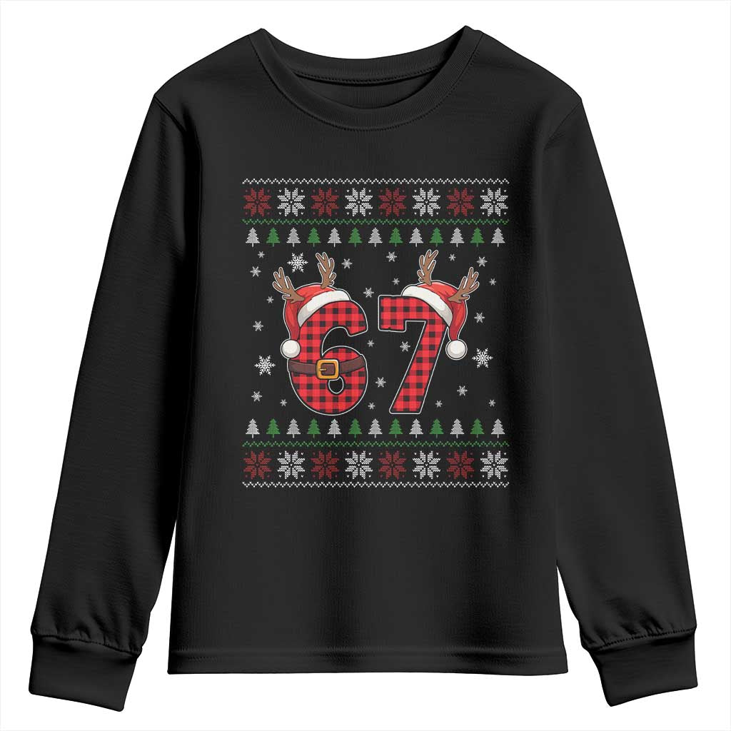 Funny 67 Six Seven Meme Brainrot Cringe Christmas Plaid Graphic Youth Sweatshirt - Wonder Print Shop