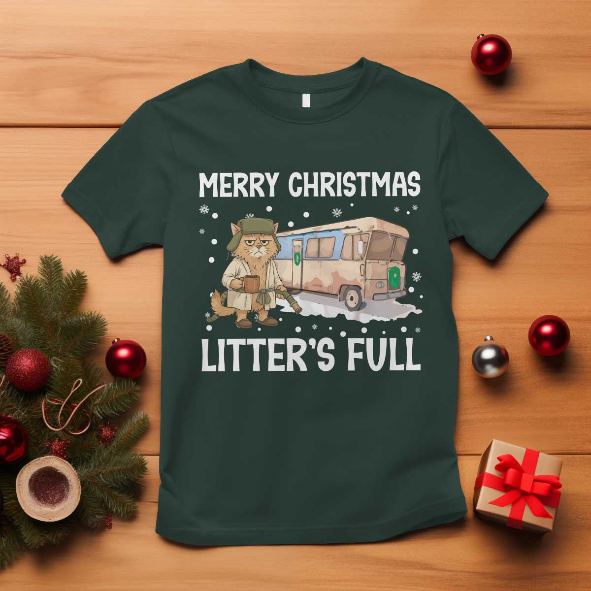 Funny Merry Christmas Litter's Full Cat Parody T Shirt Xmas Movie - Wonder Print Shop