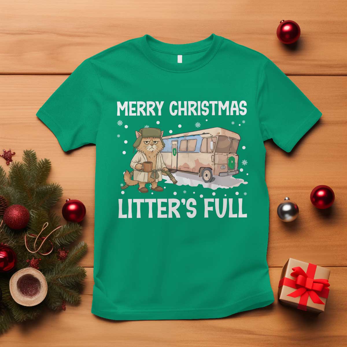 Funny Merry Christmas Litter's Full Cat Parody T Shirt Xmas Movie - Wonder Print Shop
