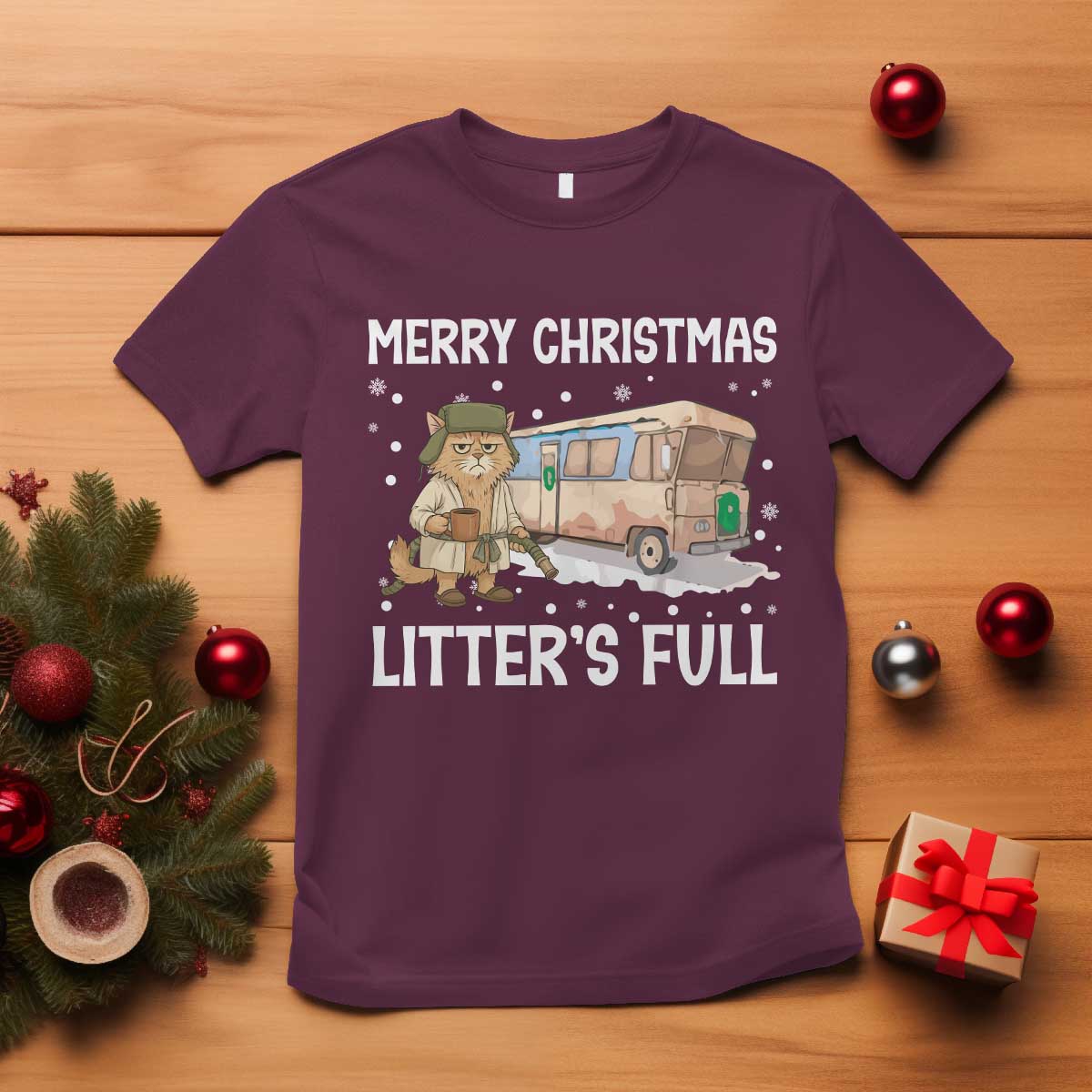 Funny Merry Christmas Litter's Full Cat Parody T Shirt Xmas Movie - Wonder Print Shop