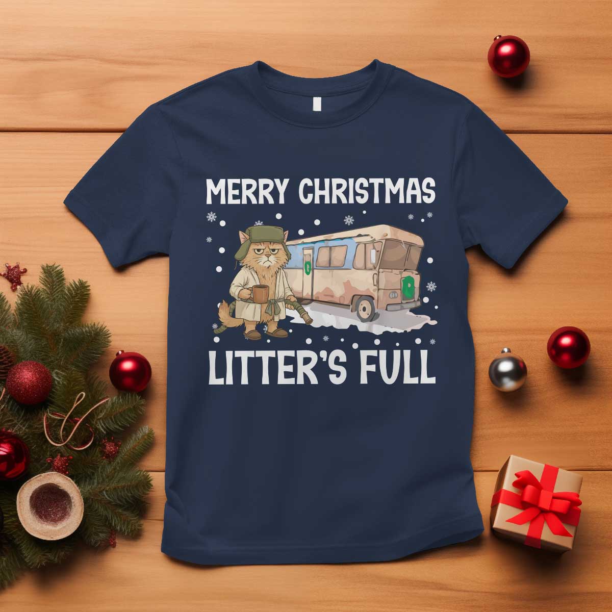 Funny Merry Christmas Litter's Full Cat Parody T Shirt Xmas Movie - Wonder Print Shop