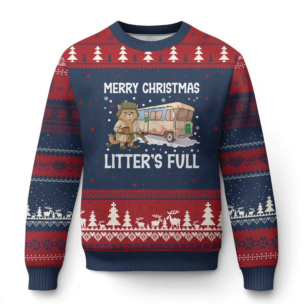 Funny Merry Xmas Litter's Full Cat Parody Ugly Christmas Sweater Xmas Movie - Wonder Print Shop
