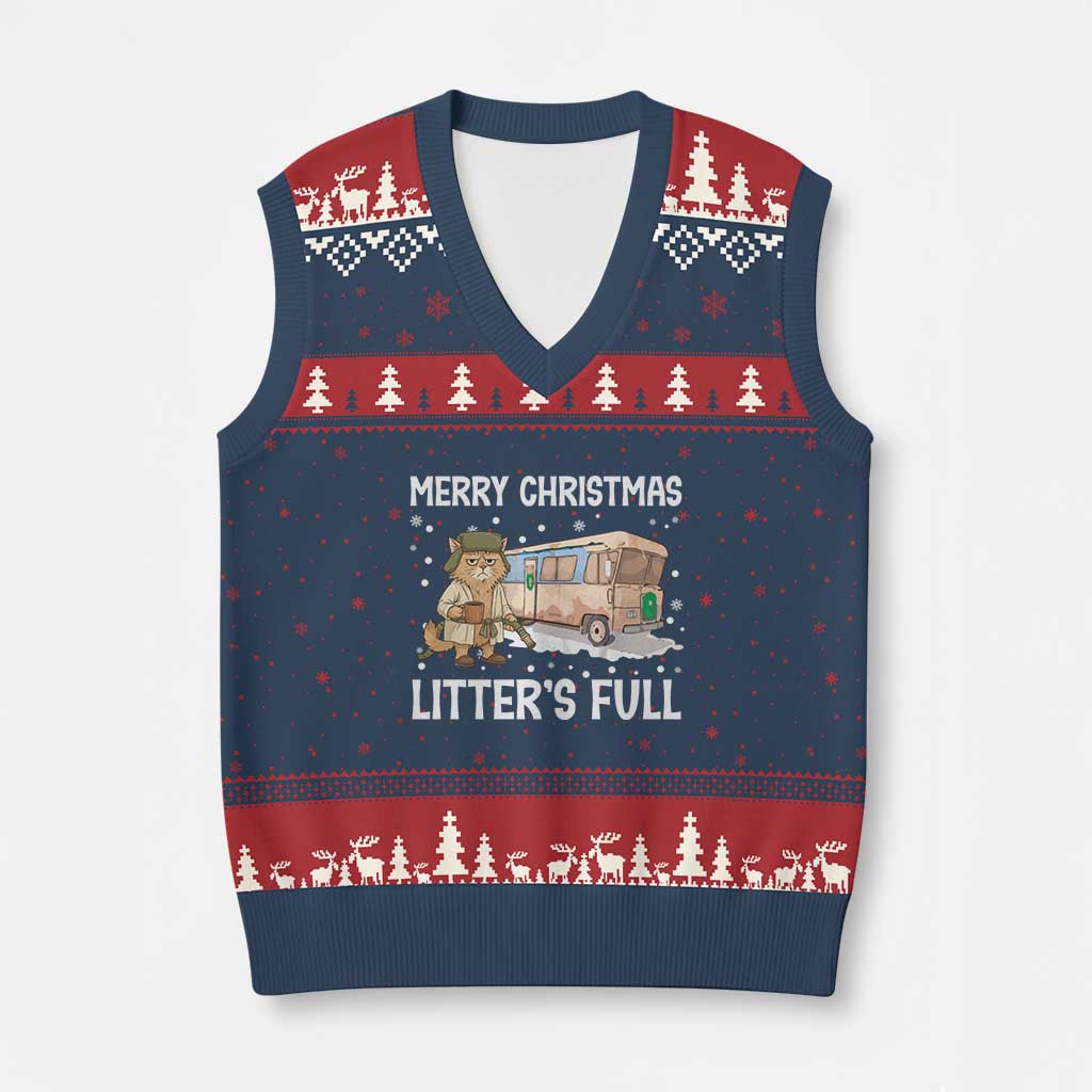 Funny Merry Xmas Litter's Full Cat Parody V-Neck Knit Sweater Vest Xmas Movie - Wonder Print Shop