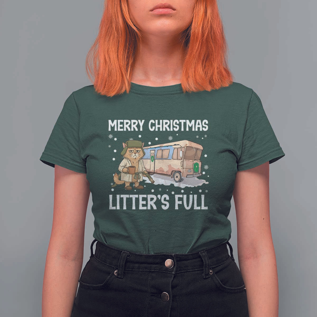 Funny Merry Christmas Litter's Full Cat Parody T Shirt For Women Xmas Movie - Wonder Print Shop
