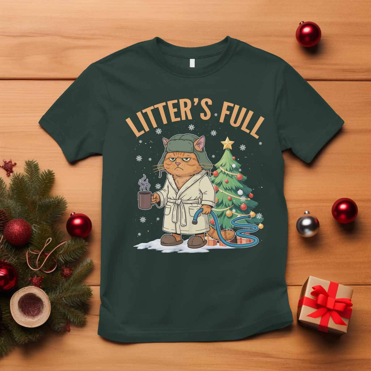 Funny Christmas Vacation Movie Litter's Full Cat T Shirt Xmas Tree - Wonder Print Shop
