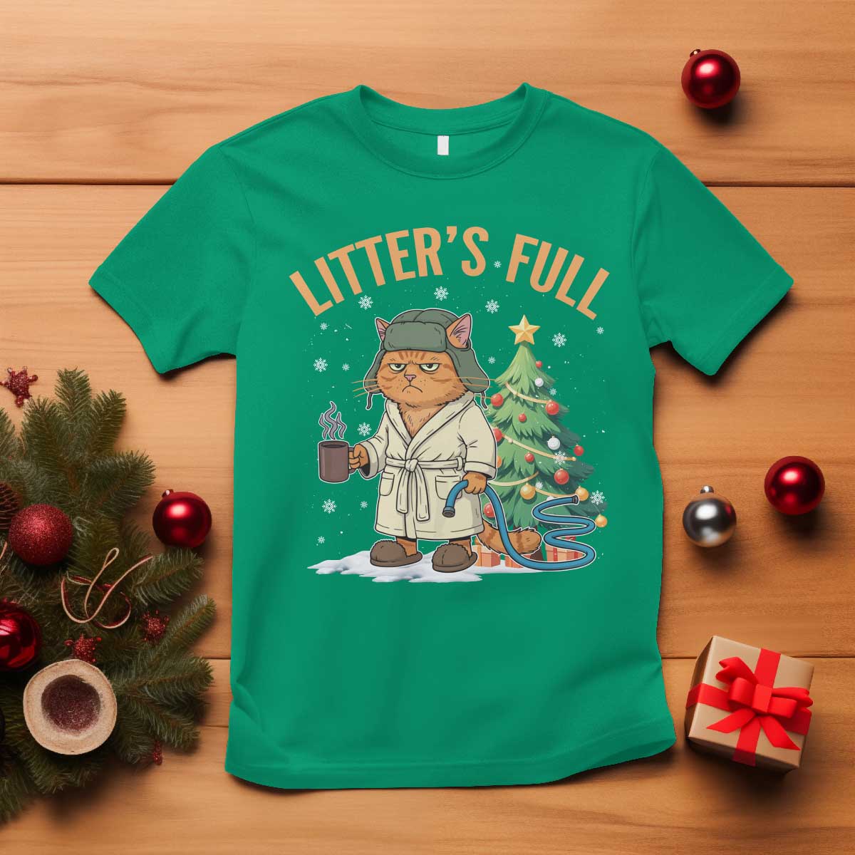 Funny Christmas Vacation Movie Litter's Full Cat T Shirt Xmas Tree - Wonder Print Shop