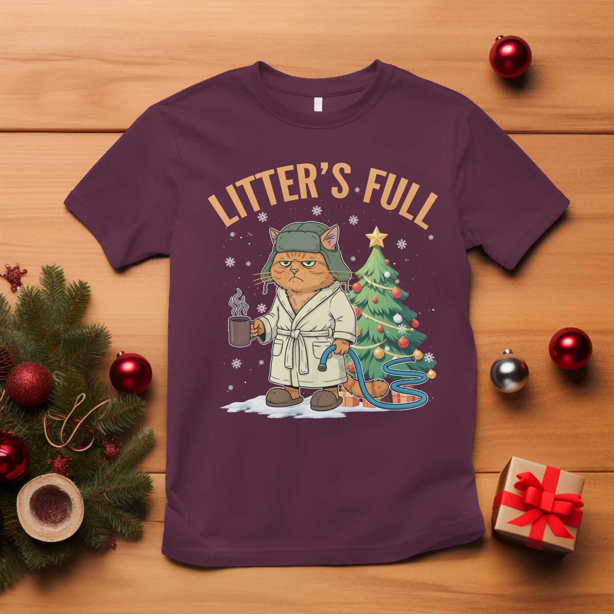 Funny Christmas Vacation Movie Litter's Full Cat T Shirt Xmas Tree - Wonder Print Shop