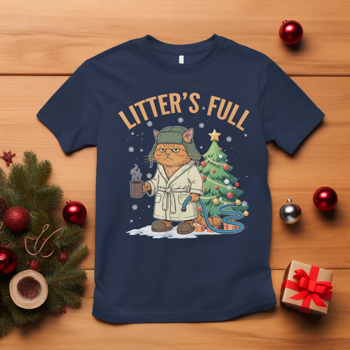Funny Christmas Vacation Movie Litter's Full Cat T Shirt Xmas Tree - Wonder Print Shop