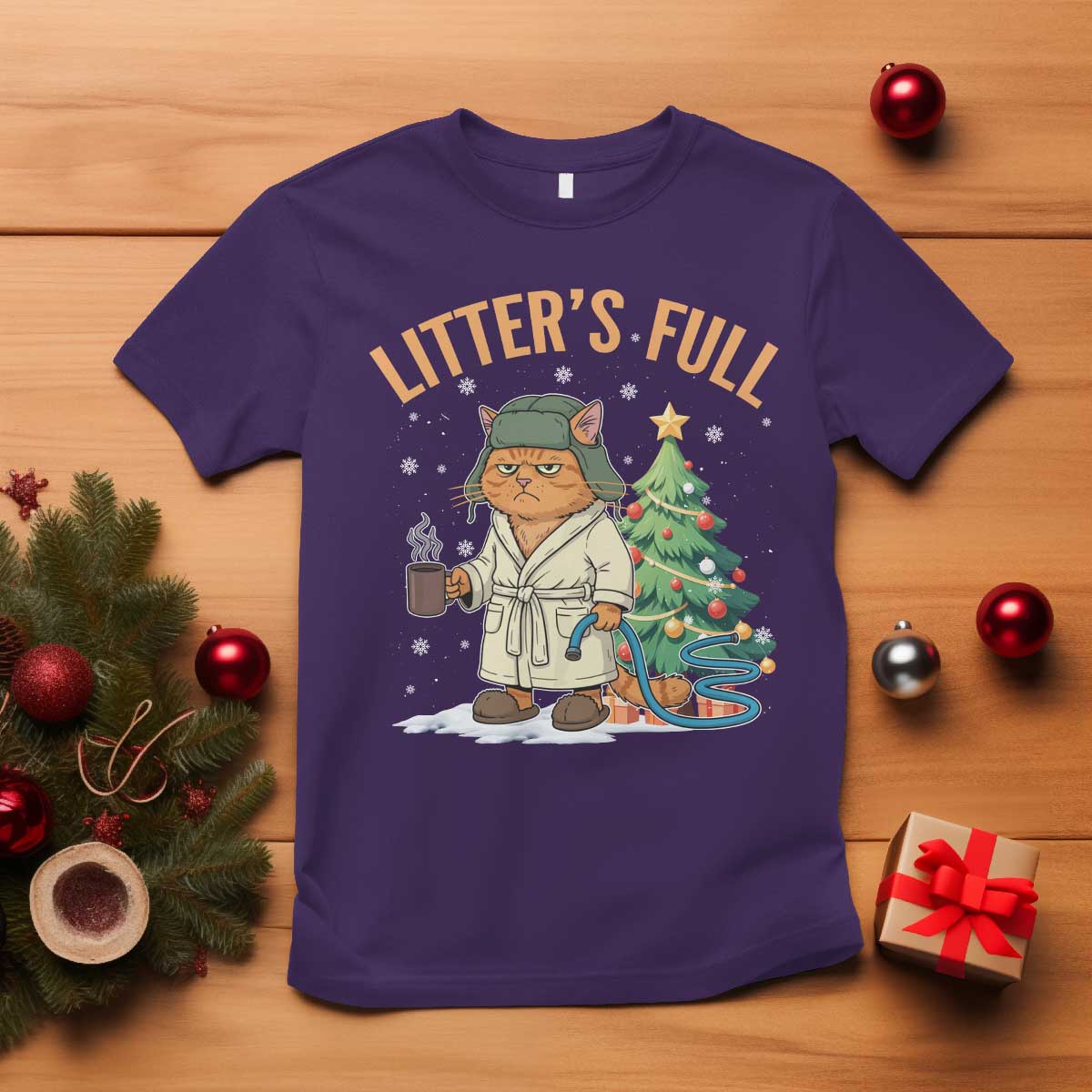 Funny Christmas Vacation Movie Litter's Full Cat T Shirt Xmas Tree - Wonder Print Shop