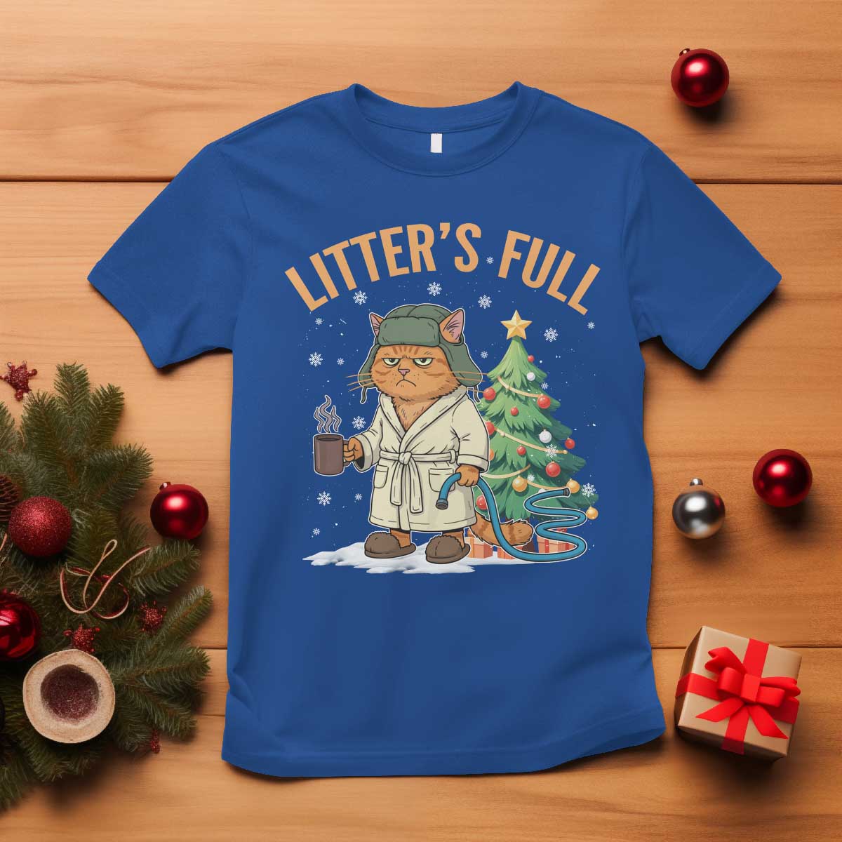 Funny Christmas Vacation Movie Litter's Full Cat T Shirt Xmas Tree - Wonder Print Shop