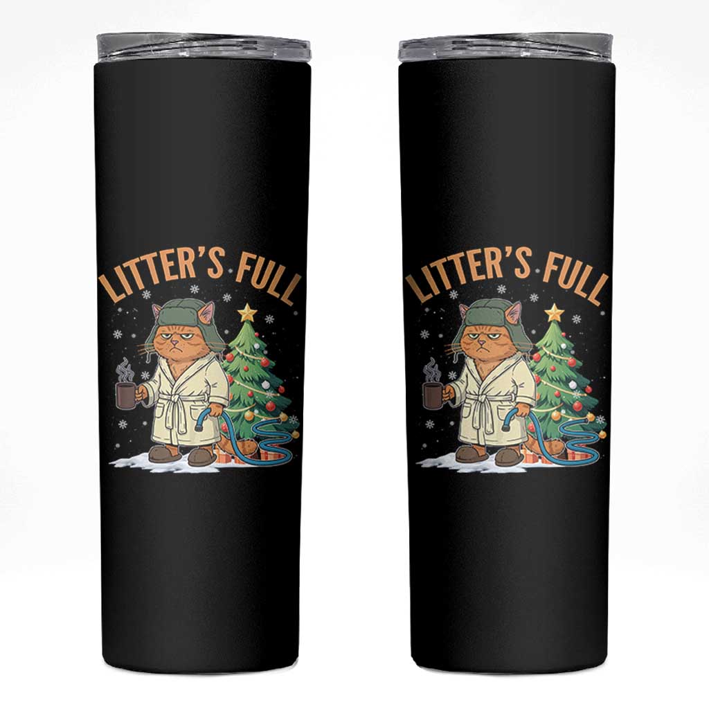 Funny Christmas Vacation Movie Litter's Full Cat Skinny Tumbler Xmas Tree - Wonder Print Shop