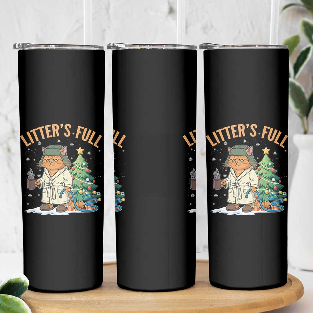 Funny Christmas Vacation Movie Litter's Full Cat Skinny Tumbler Xmas Tree - Wonder Print Shop