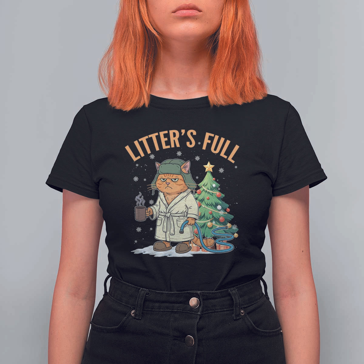 Funny Christmas Vacation Movie Litter's Full Cat T Shirt For Women Xmas Tree - Wonder Print Shop
