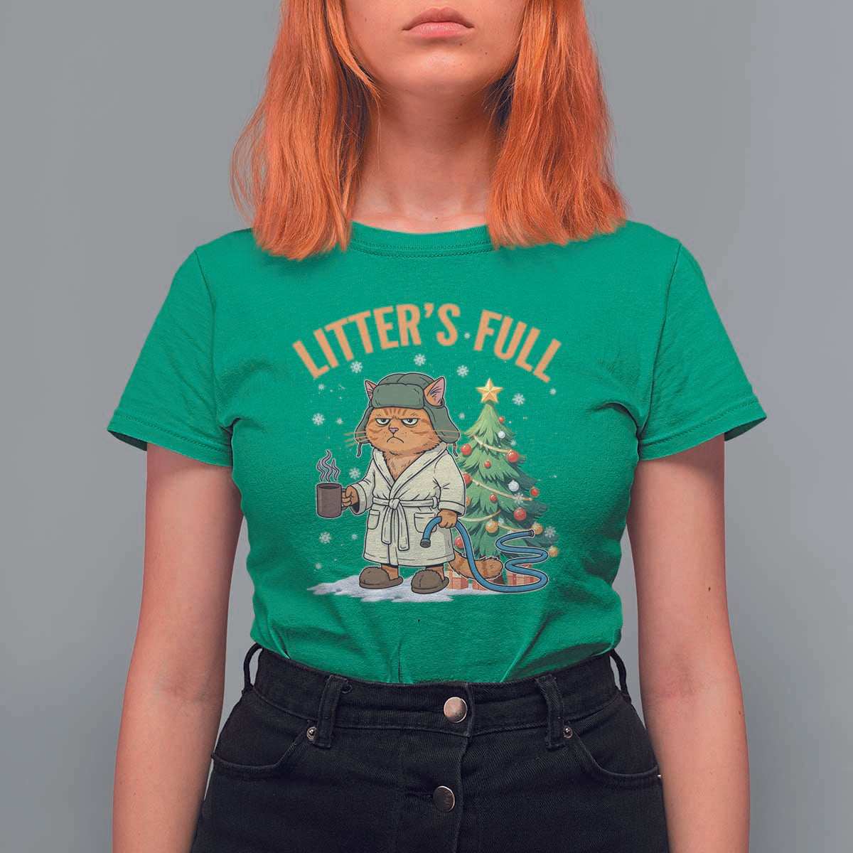Funny Christmas Vacation Movie Litter's Full Cat T Shirt For Women Xmas Tree - Wonder Print Shop