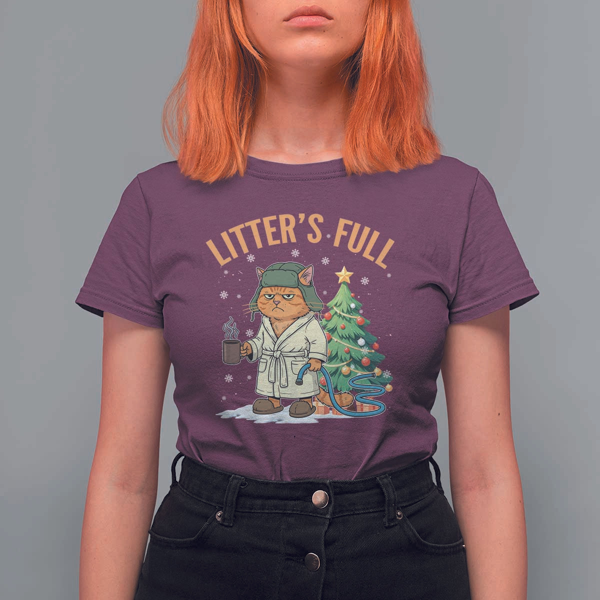 Funny Christmas Vacation Movie Litter's Full Cat T Shirt For Women Xmas Tree - Wonder Print Shop