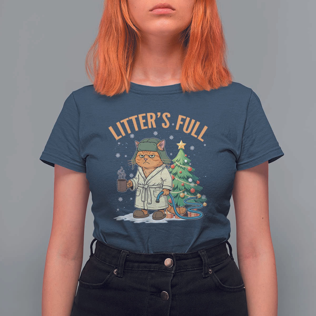 Funny Christmas Vacation Movie Litter's Full Cat T Shirt For Women Xmas Tree - Wonder Print Shop