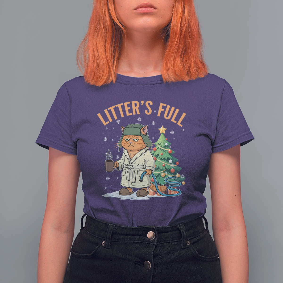 Funny Christmas Vacation Movie Litter's Full Cat T Shirt For Women Xmas Tree - Wonder Print Shop