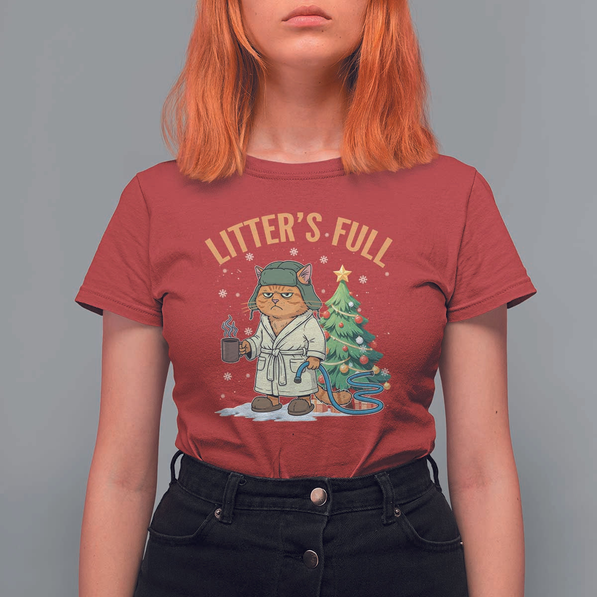 Funny Christmas Vacation Movie Litter's Full Cat T Shirt For Women Xmas Tree - Wonder Print Shop