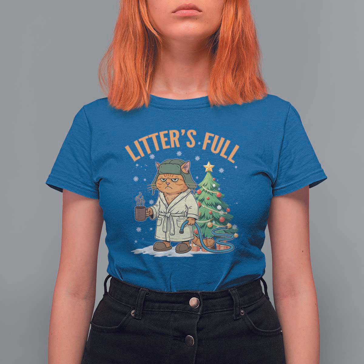 Funny Christmas Vacation Movie Litter's Full Cat T Shirt For Women Xmas Tree - Wonder Print Shop