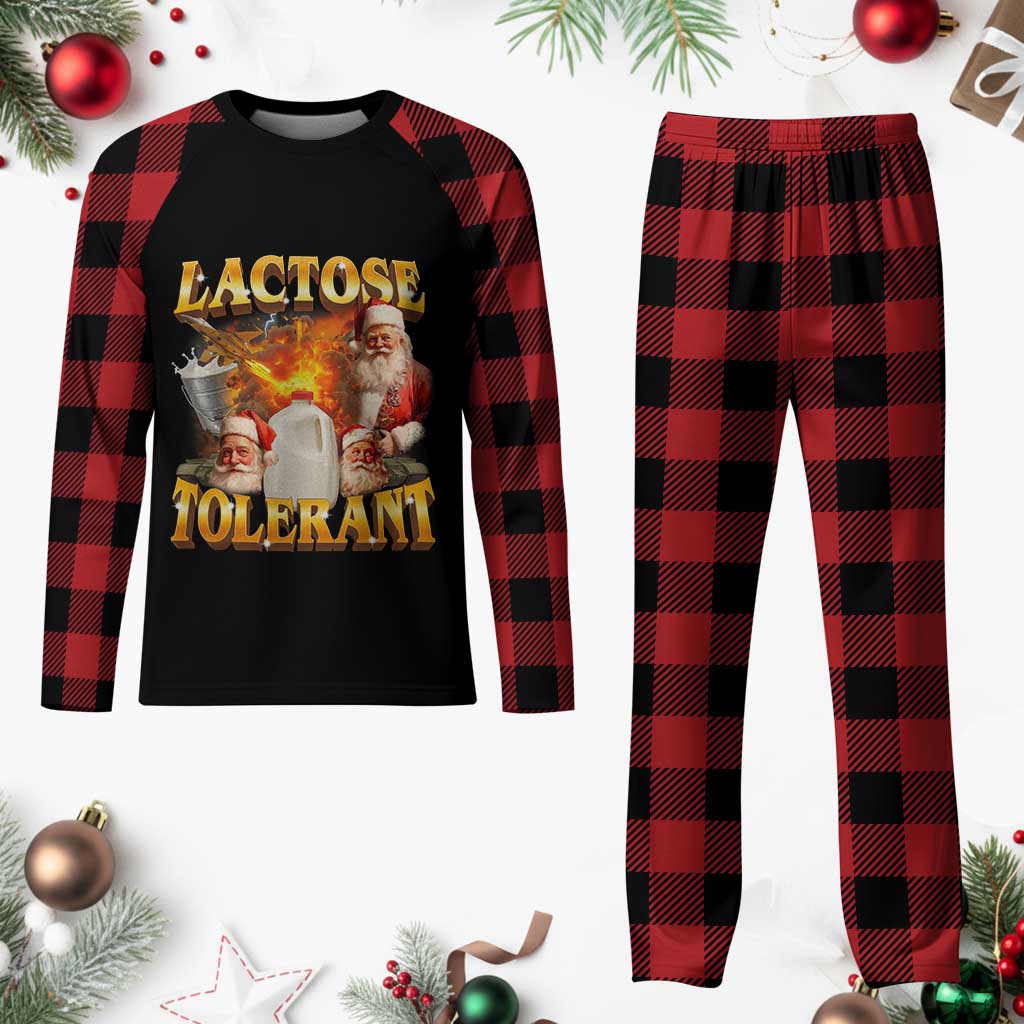 Funny Christmas Santa Lactose Tolerant Plaid Pajama Set Xmas Tummy Ironic Sarcastic Meme - Wonder Print Shop