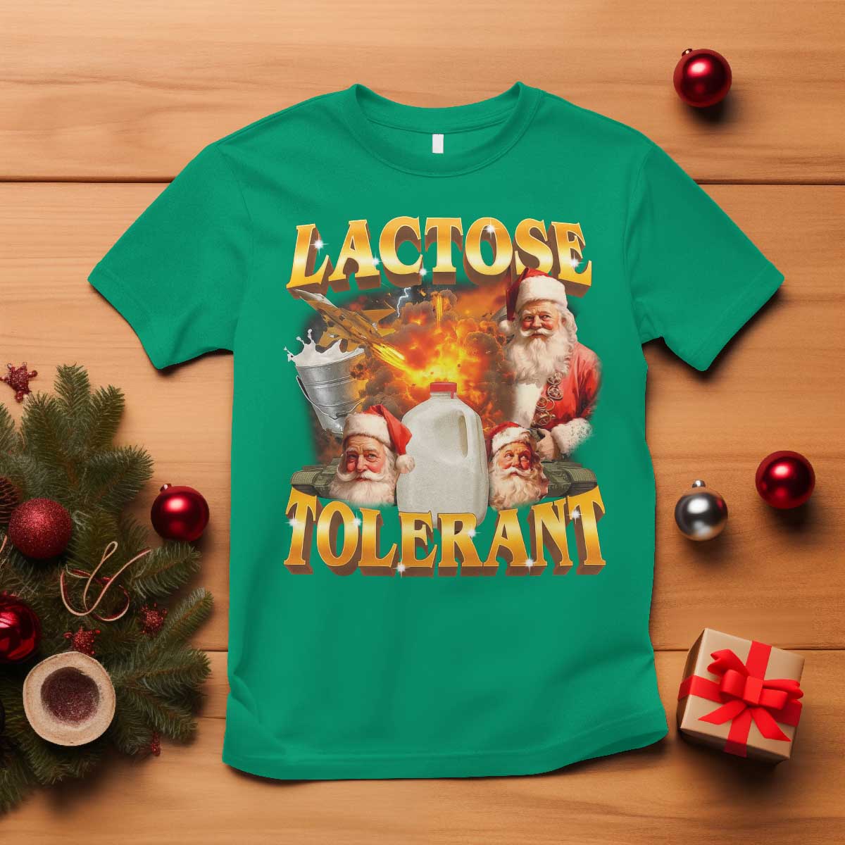 Funny Christmas Santa Lactose Tolerant T Shirt Xmas Tummy Ironic Sarcastic Meme - Wonder Print Shop