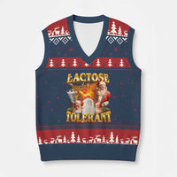 Funny Xmas Santa Lactose Tolerant V-Neck Knit Sweater Vest Xmas Tummy Ironic Sarcastic Meme - Wonder Print Shop