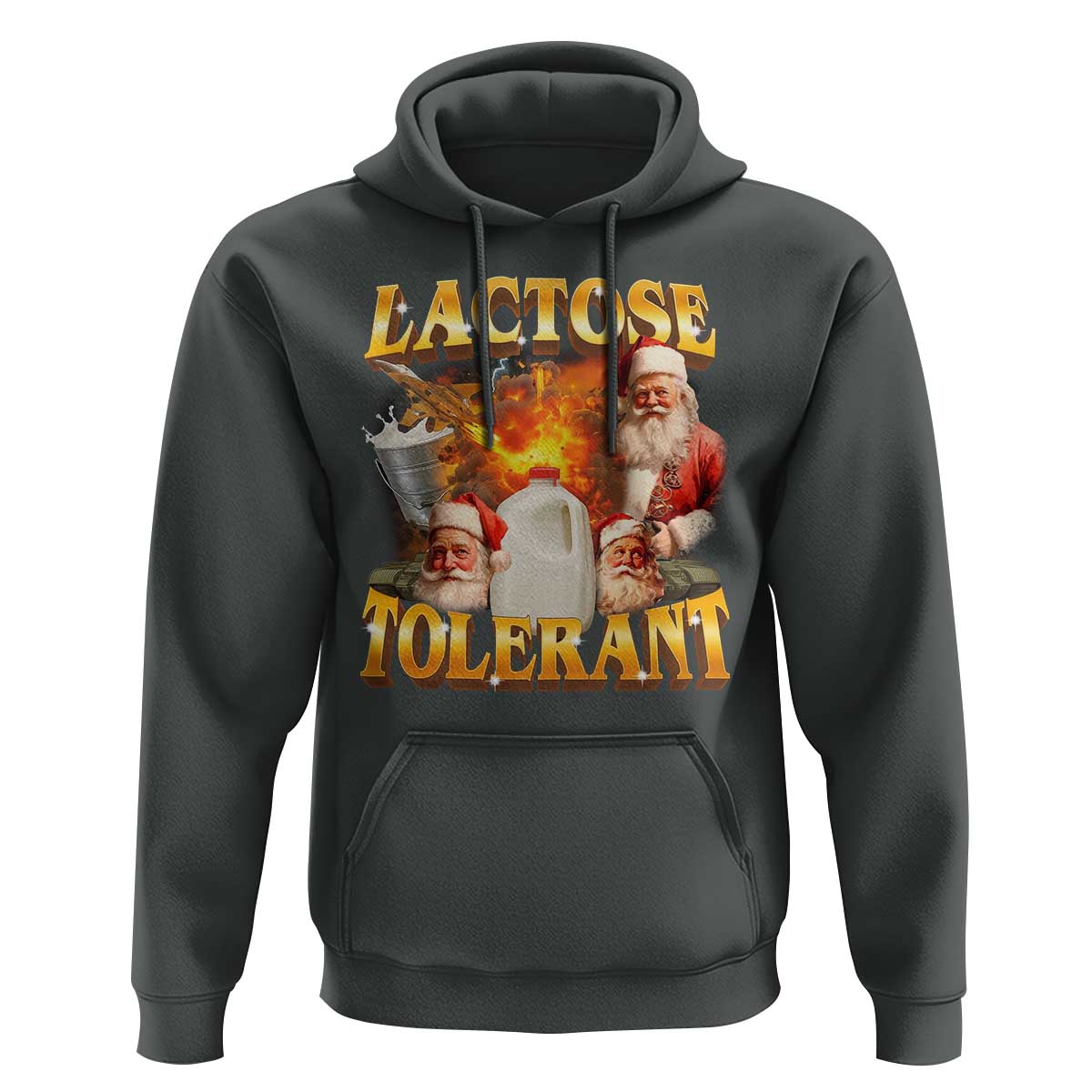Funny Christmas Santa Lactose Tolerant Hoodie Xmas Tummy Ironic Sarcastic Meme - Wonder Print Shop