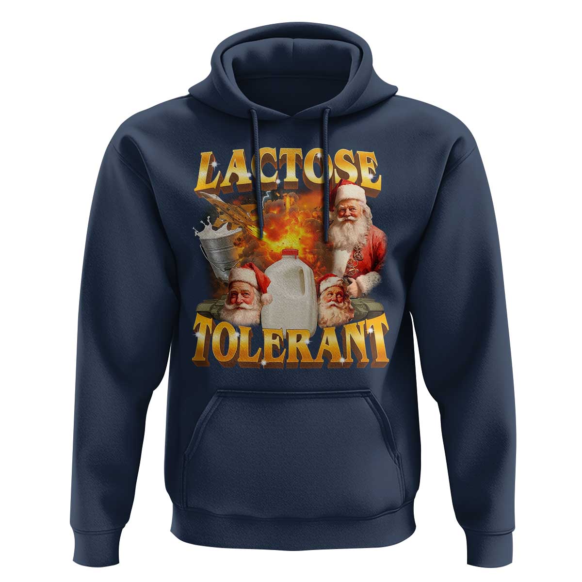 Funny Christmas Santa Lactose Tolerant Hoodie Xmas Tummy Ironic Sarcastic Meme - Wonder Print Shop