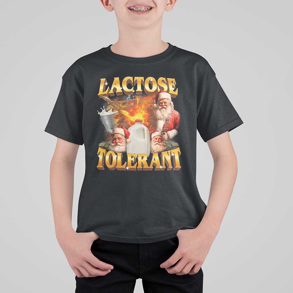 Funny Christmas Santa Lactose Tolerant T Shirt For Kid Xmas Tummy Ironic Sarcastic Meme - Wonder Print Shop