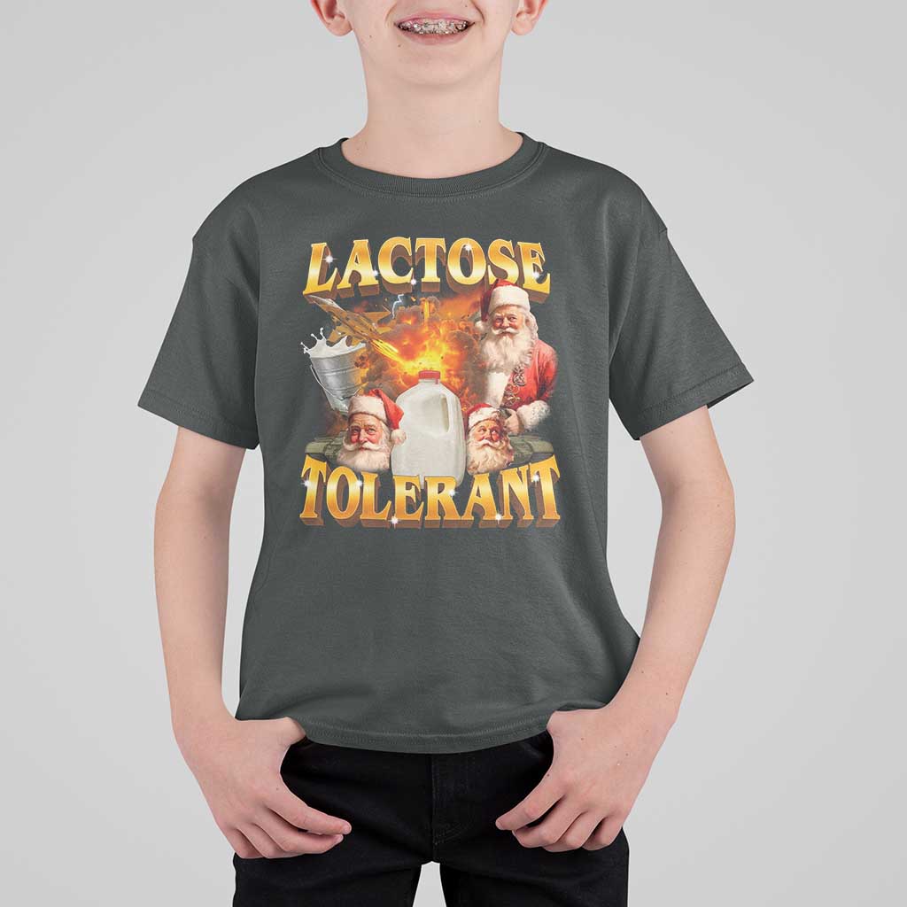 Funny Christmas Santa Lactose Tolerant T Shirt For Kid Xmas Tummy Ironic Sarcastic Meme - Wonder Print Shop