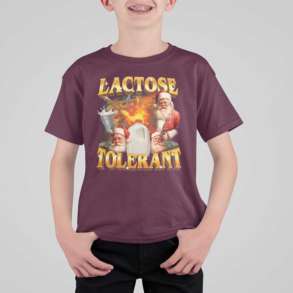 Funny Christmas Santa Lactose Tolerant T Shirt For Kid Xmas Tummy Ironic Sarcastic Meme - Wonder Print Shop