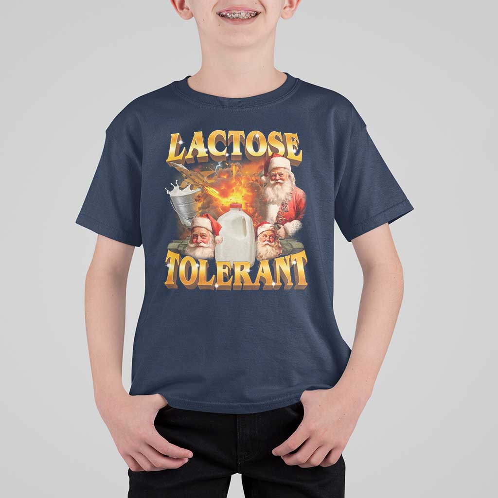 Funny Christmas Santa Lactose Tolerant T Shirt For Kid Xmas Tummy Ironic Sarcastic Meme - Wonder Print Shop