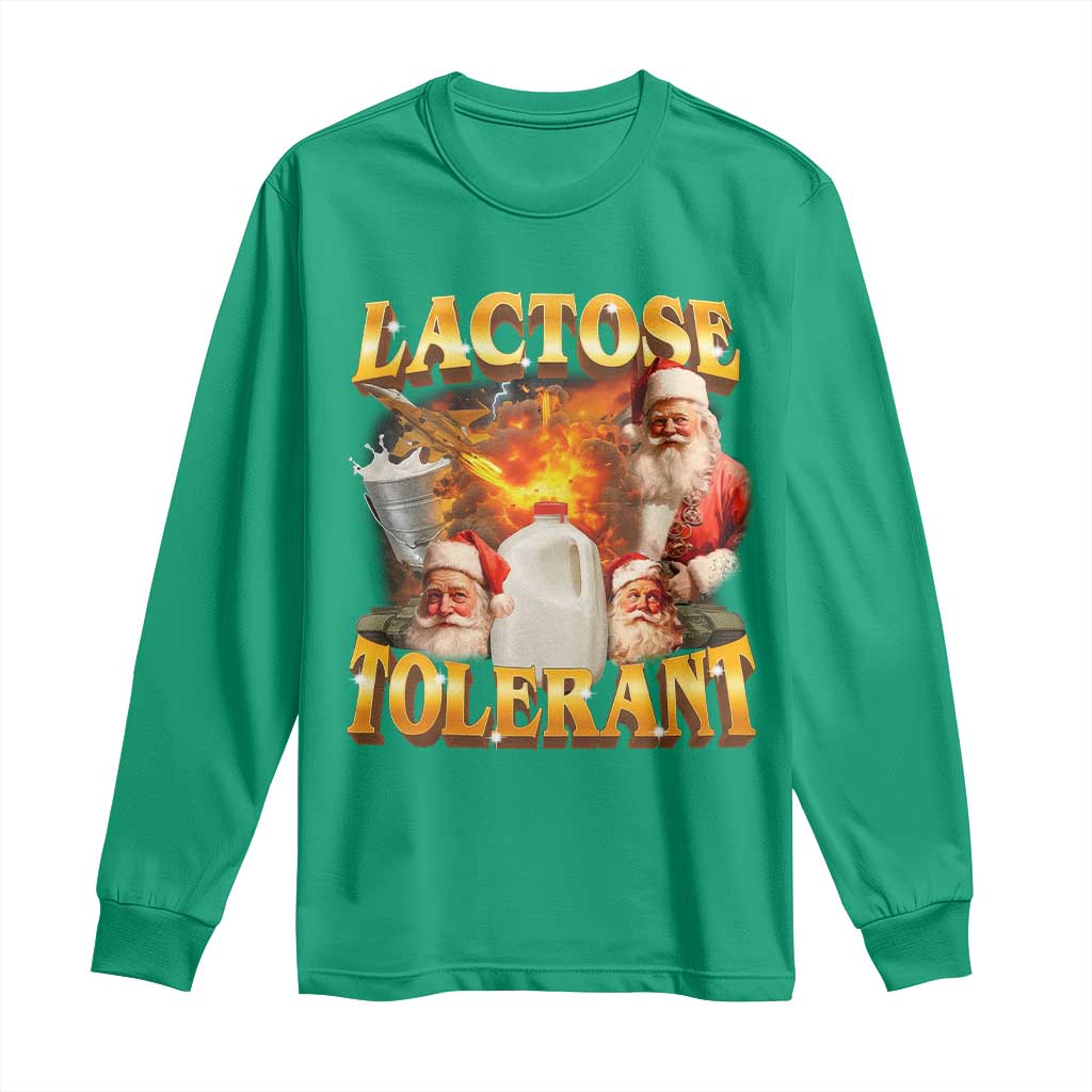 Funny Christmas Santa Lactose Tolerant Long Sleeve Shirt Xmas Tummy Ironic Sarcastic Meme - Wonder Print Shop
