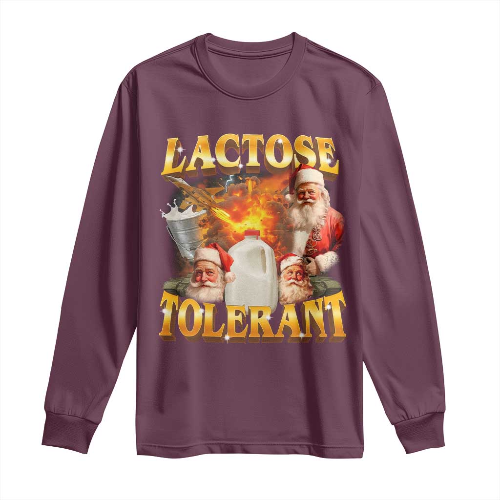 Funny Christmas Santa Lactose Tolerant Long Sleeve Shirt Xmas Tummy Ironic Sarcastic Meme - Wonder Print Shop
