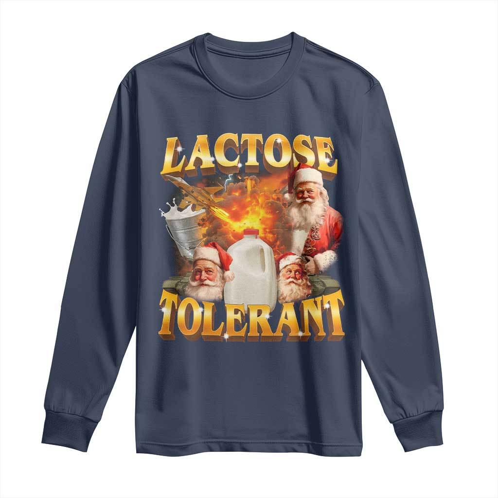 Funny Christmas Santa Lactose Tolerant Long Sleeve Shirt Xmas Tummy Ironic Sarcastic Meme - Wonder Print Shop