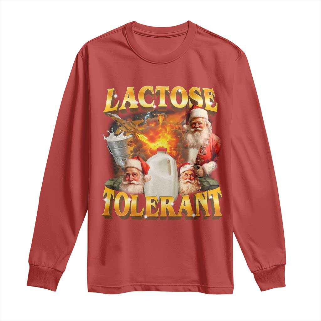 Funny Christmas Santa Lactose Tolerant Long Sleeve Shirt Xmas Tummy Ironic Sarcastic Meme - Wonder Print Shop