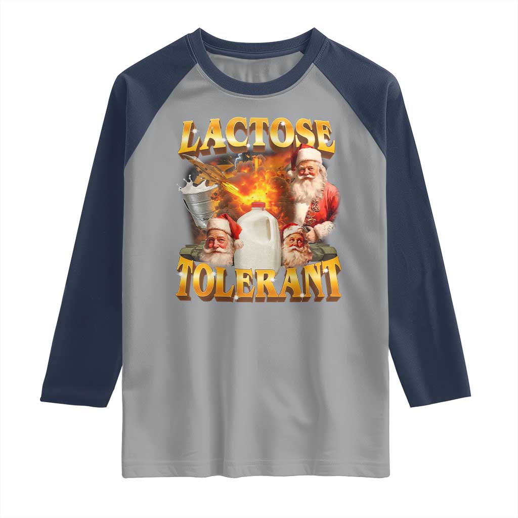 Funny Christmas Santa Lactose Tolerant Raglan Shirt Xmas Tummy Ironic Sarcastic Meme - Wonder Print Shop