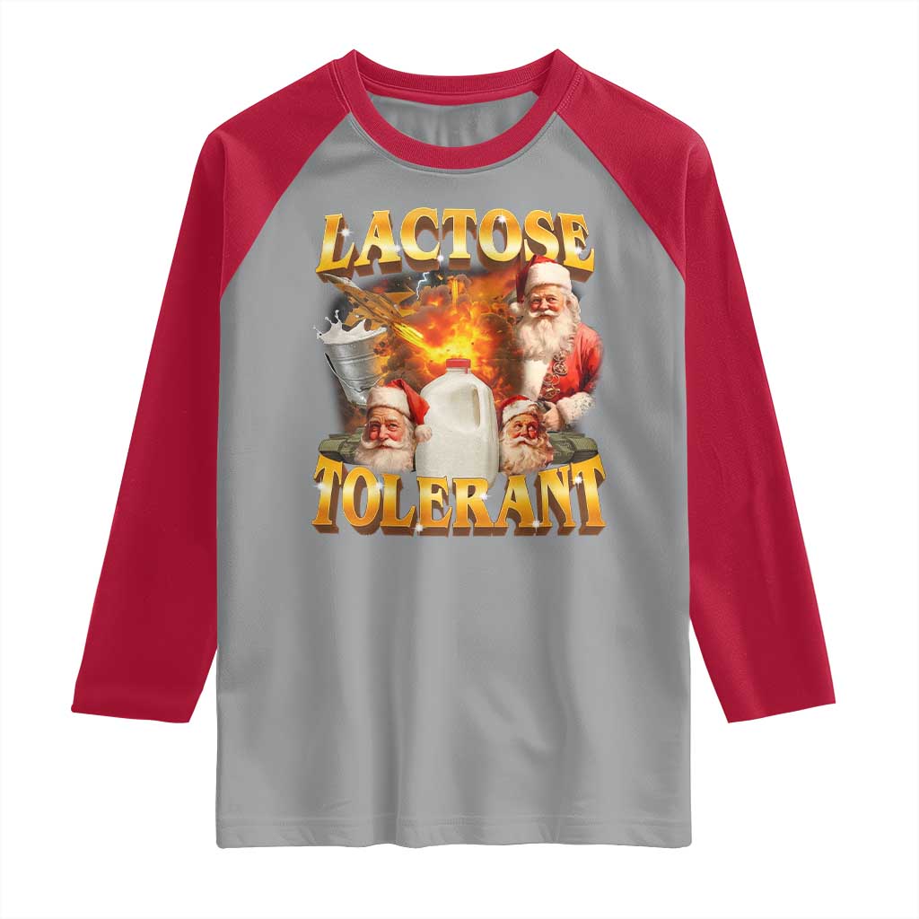 Funny Christmas Santa Lactose Tolerant Raglan Shirt Xmas Tummy Ironic Sarcastic Meme - Wonder Print Shop