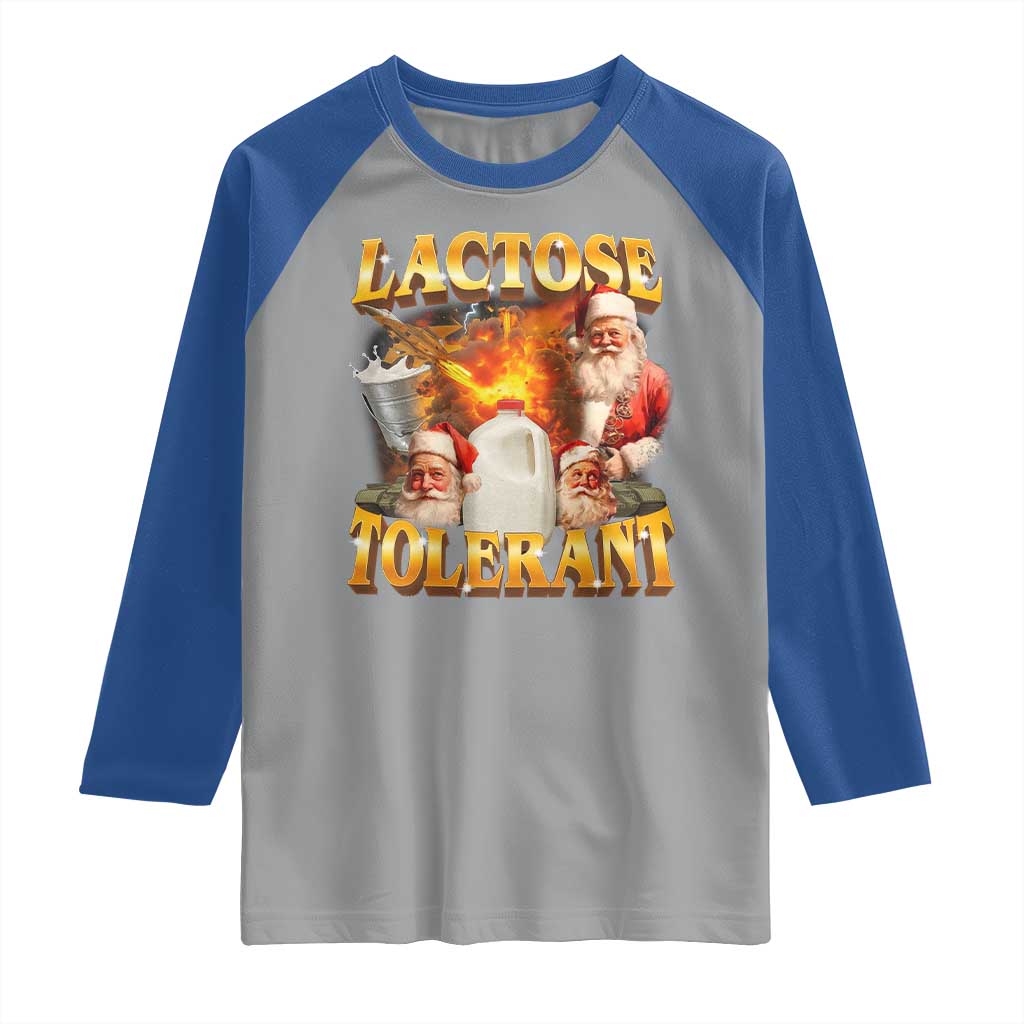 Funny Christmas Santa Lactose Tolerant Raglan Shirt Xmas Tummy Ironic Sarcastic Meme - Wonder Print Shop