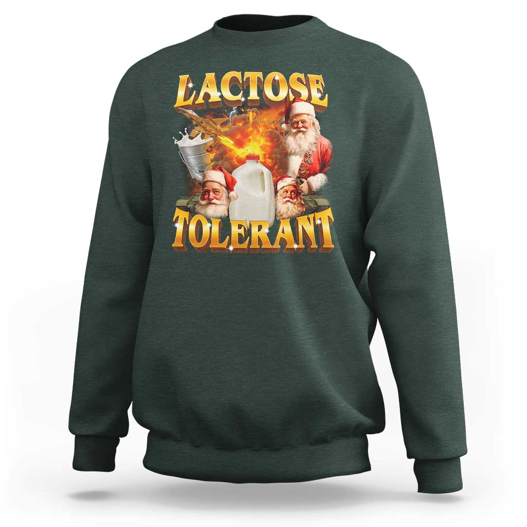 Funny Christmas Santa Lactose Tolerant Sweatshirt Xmas Tummy Ironic Sarcastic Meme - Wonder Print Shop