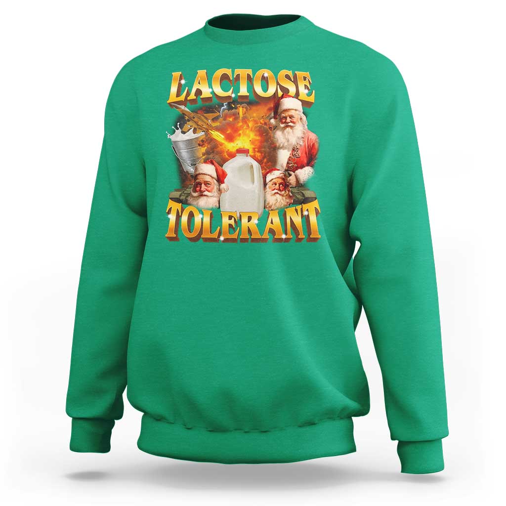 Funny Christmas Santa Lactose Tolerant Sweatshirt Xmas Tummy Ironic Sarcastic Meme - Wonder Print Shop