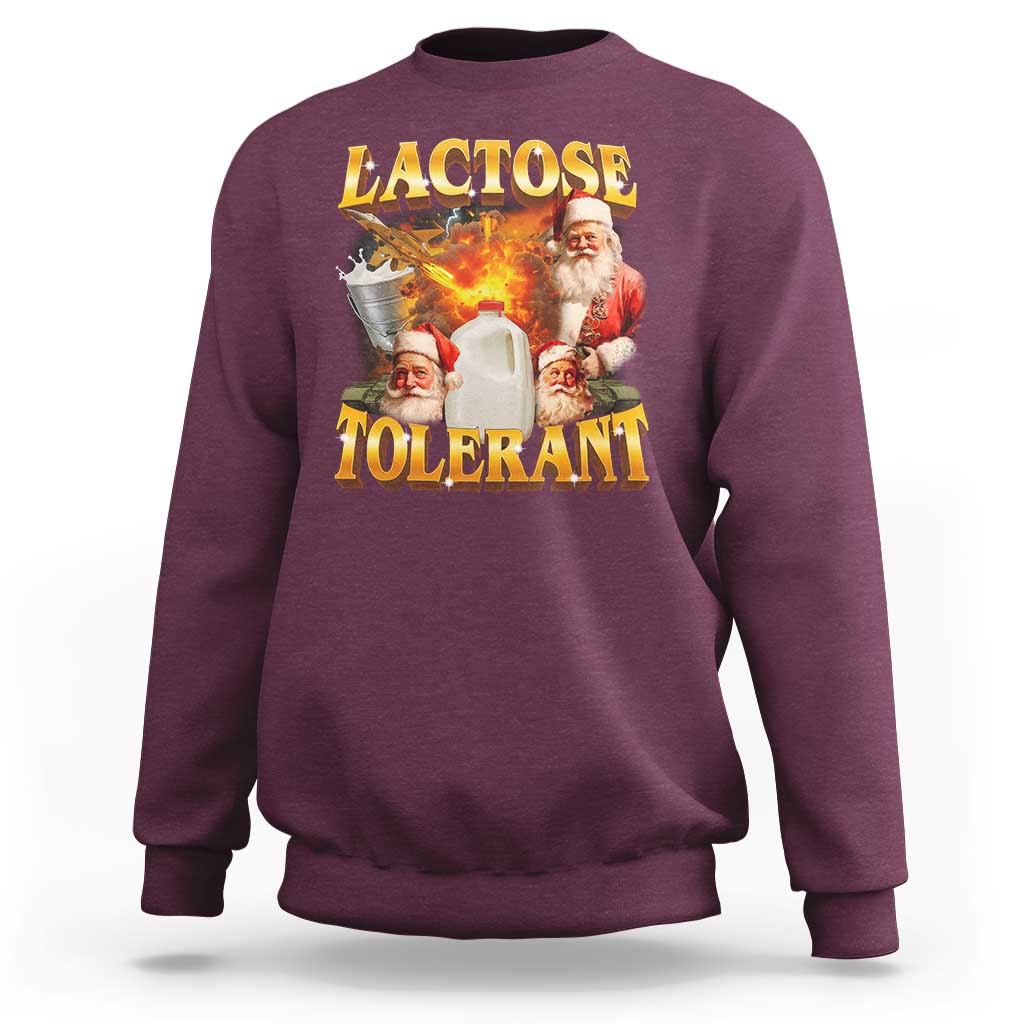 Funny Christmas Santa Lactose Tolerant Sweatshirt Xmas Tummy Ironic Sarcastic Meme - Wonder Print Shop
