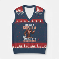 I'm Not A Gorilla But I Can't Beat Off A Hundred Men V-Neck Knit Sweater Vest Funny Bigfoot Meme - Wonder Print Shop