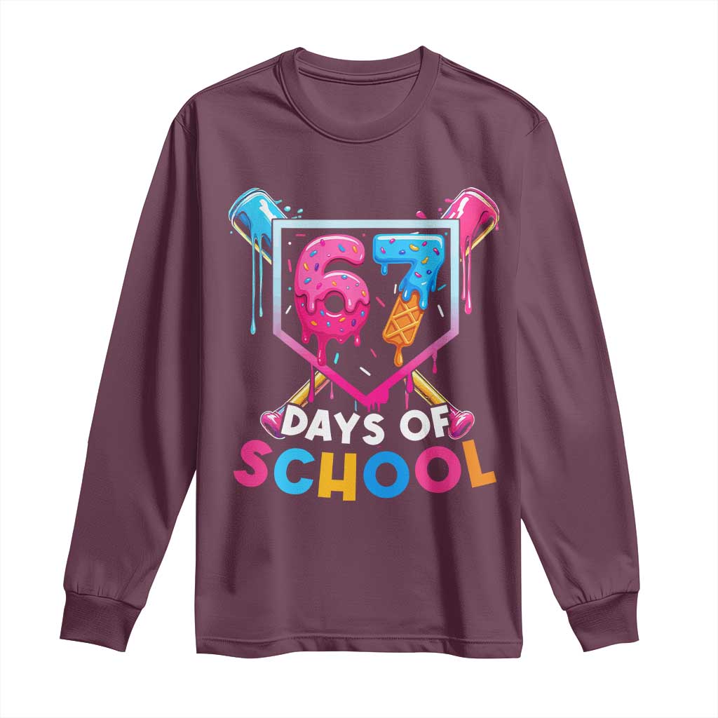 Funny 67 Days Of School Baseball Drip Long Sleeve Shirt Six Seven Meme Gen Alpha - Wonder Print Shop