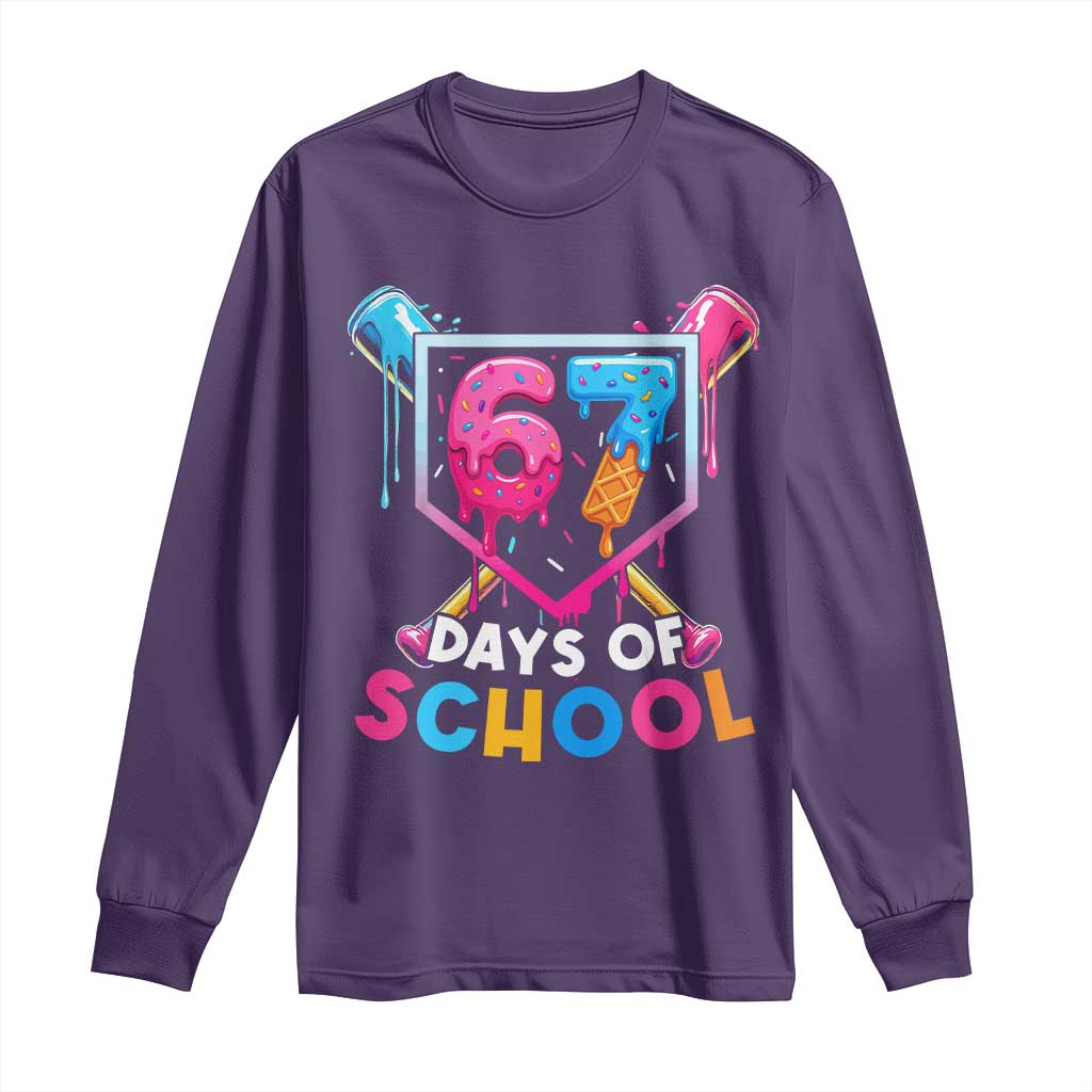 Funny 67 Days Of School Baseball Drip Long Sleeve Shirt Six Seven Meme Gen Alpha - Wonder Print Shop