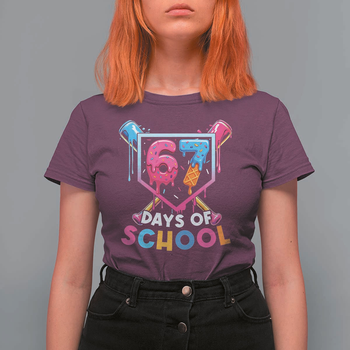 Funny 67 Days Of School Baseball Drip T Shirt For Women Six Seven Meme Gen Alpha - Wonder Print Shop
