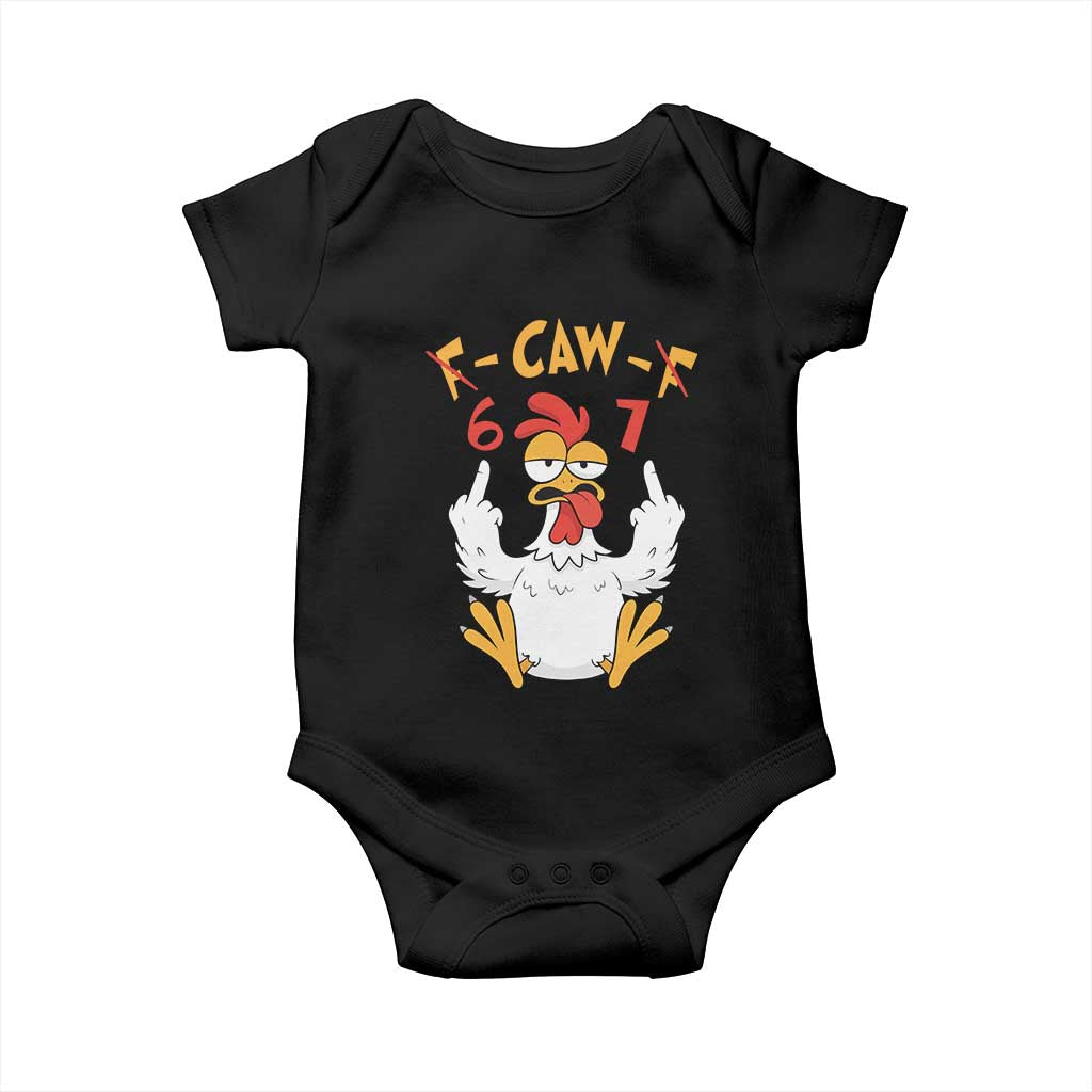 Funny F Caw F 67 Meme Baby Onesie Cartoon Chicken Six Seven Poultry Humor - Wonder Print Shop