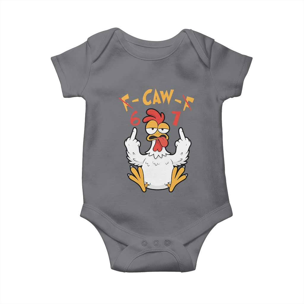 Funny F Caw F 67 Meme Baby Onesie Cartoon Chicken Six Seven Poultry Humor - Wonder Print Shop
